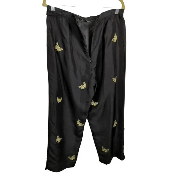 3202) Studio I Silk Yellow Black Butterfly Embroidery Cropped Pants Set Size 10 - Picture 5 of 9